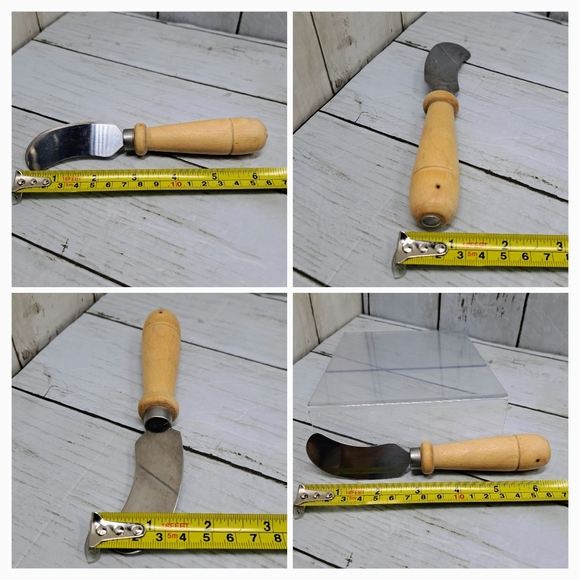 Vtg MCM Metal Cheese Knife Spreader Charcuterie Tool Light Wood Handle - Picture 4 of 5